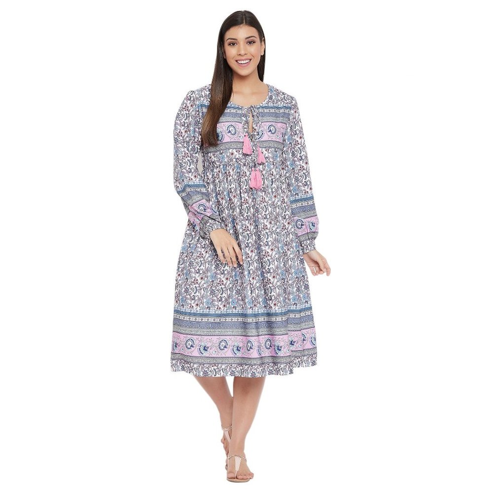Womens Floral Vintage Sleeve Midi Dress for Beach Party Dresses